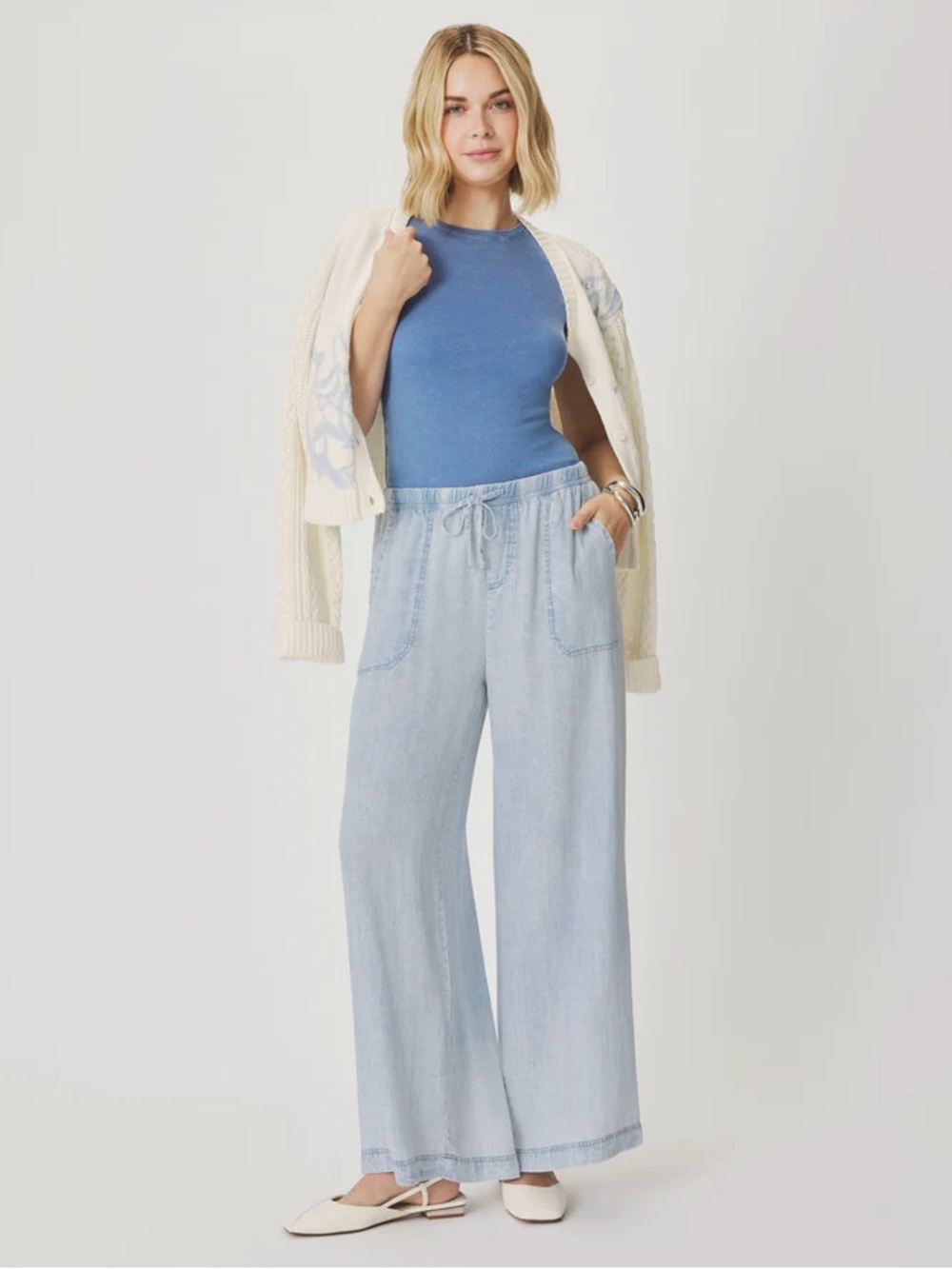 Splendid Angie Indigo Pallazo Wide Leg Pant Bleached Indigo Size S NWT $168 - Picture 4 of 10